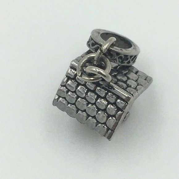 Silver Tone BIRD HOUSE PENDANT, Patterned Bale, Adorable - Picture 2 of 7